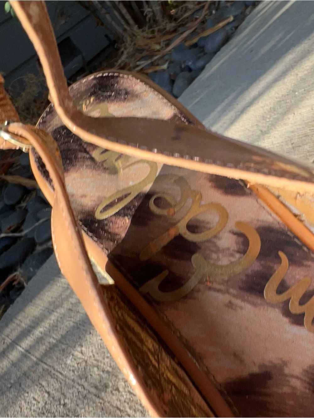 Vintage Sam Edelman Tan patent leather Wedge Sandals - Open Toe Slingback